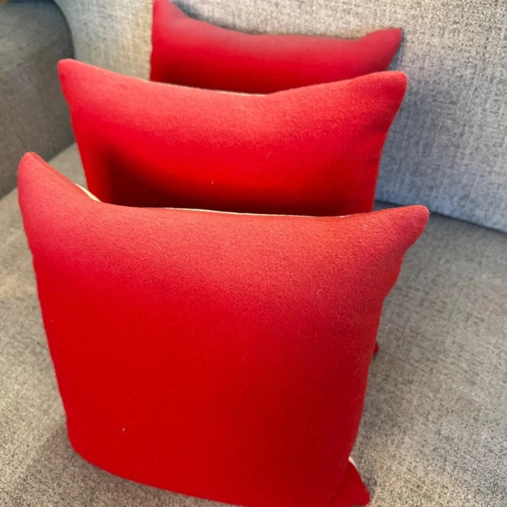 Crate & Barrel Snowday Red Wool Embroidered Snowman Throw Pillows Set of 3 12x12
